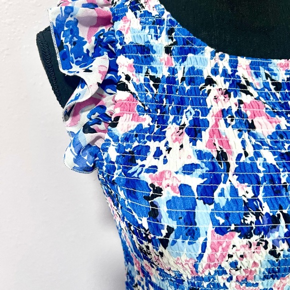 Melloday Floral flutter sleeves smocked Maxi Dress in Blue and Pink  SMALL - Picture 13 of 16